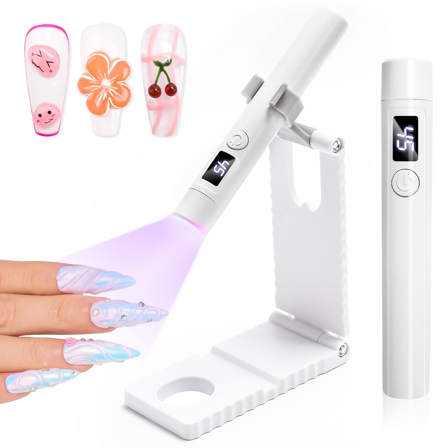 LEDSUUEI Cordless Mini Nail Lamp [Long-Lasting Battery] Portable Handheld UV Light for Gel Nails Rechargeable with Stand & LCD Screen, Fast Flash Cure LED Nail Dryer for Polish,Nail Strips Home Travel