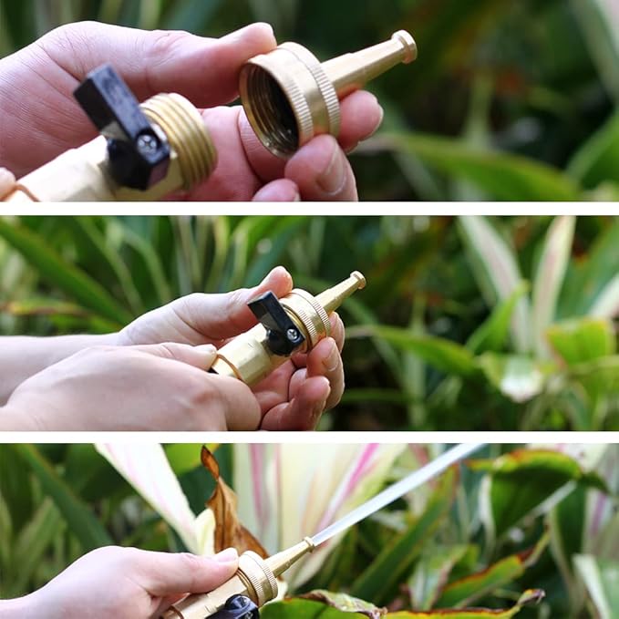 Brass Hose Nozzles, Heavy Duty Adjustable Twist Hose Nozzle & Jet Sweeper Nozzle 2 Pack