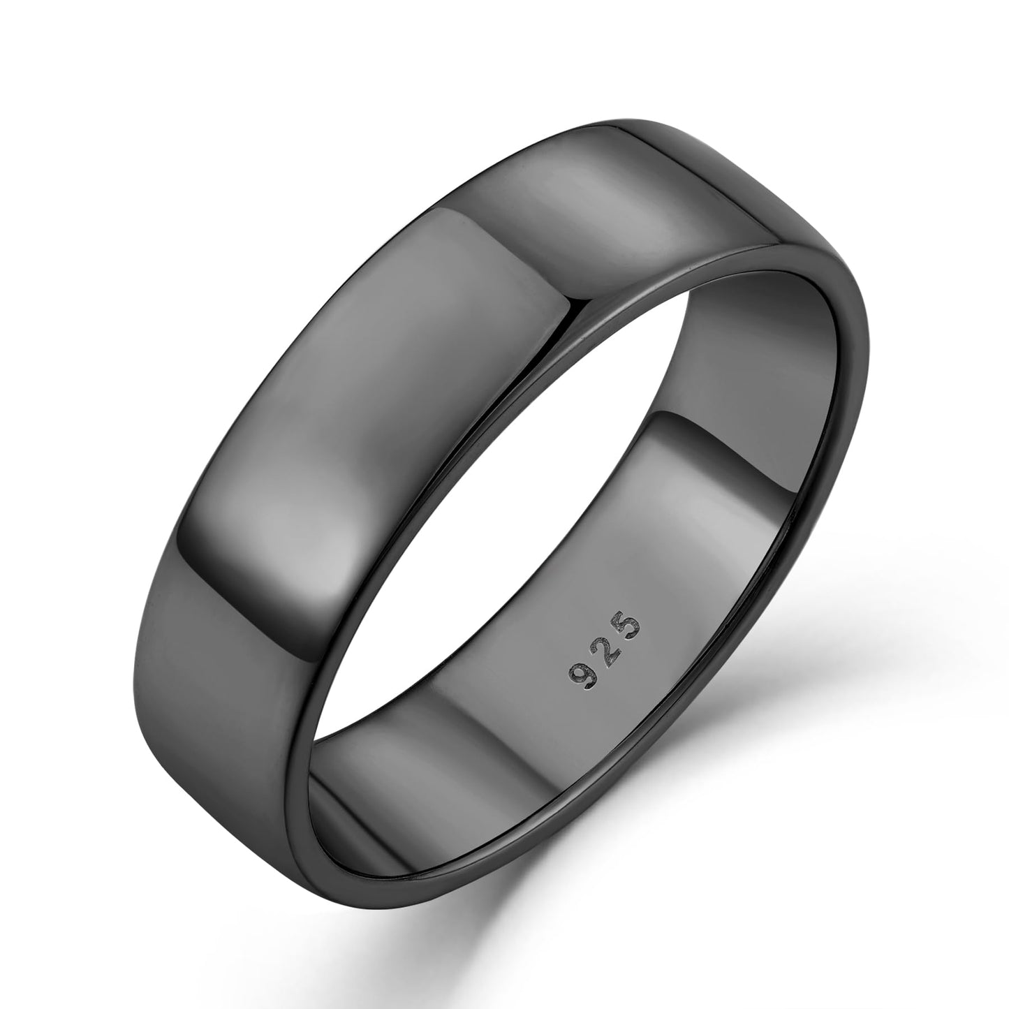 STARCHENIE Solid 925 Sterling Silver Black Ring for Men & Women 6mm High Polish Wedding Band Size 7