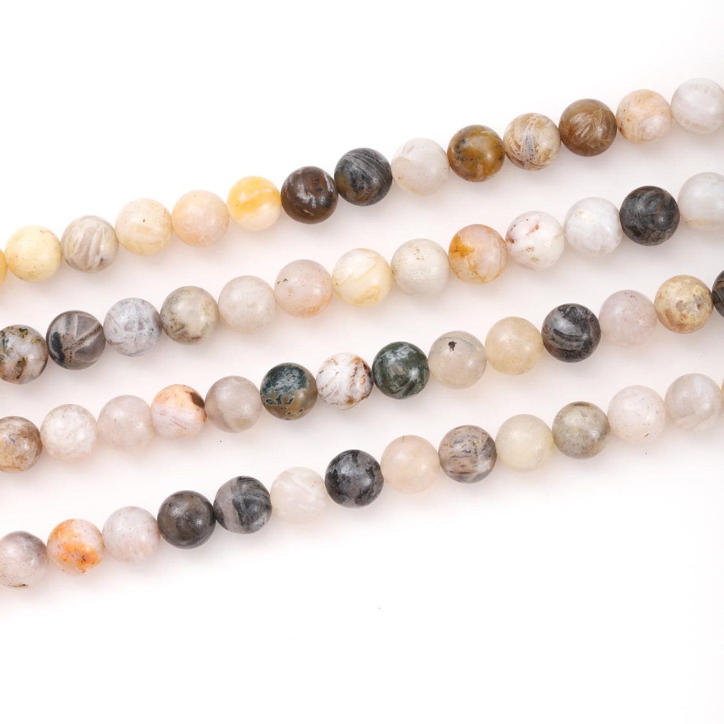 8mm 45pcs DIY Natural Bamboo Leaf Agate Stone Beads Round Healing Crystal Gemstone Loose Beads for Jewelry Making Handmade Bracelet Necklace