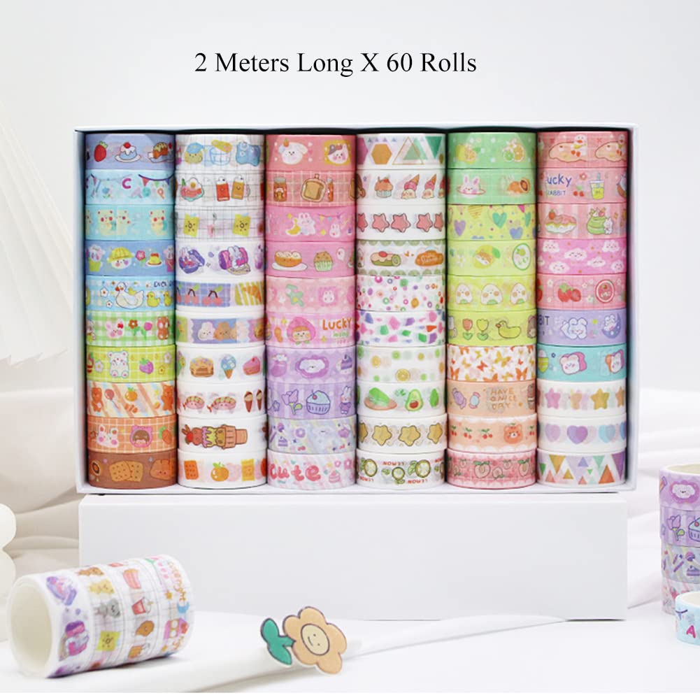 MAFELOE 2 Meters Long 60 Rolls Washi Tape Set, Decorative Adhesive Supplies for Scrapbook, Arts & Crafts-Cute Suit (White Box)