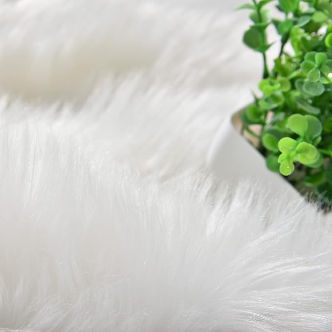Goolela White Round Area Rug 6ft Fluffy Fuzzy Circle Sheepskin Rug for Bedroom Living Room Faux Fur Furry Carpet Luxury Plush Washable
