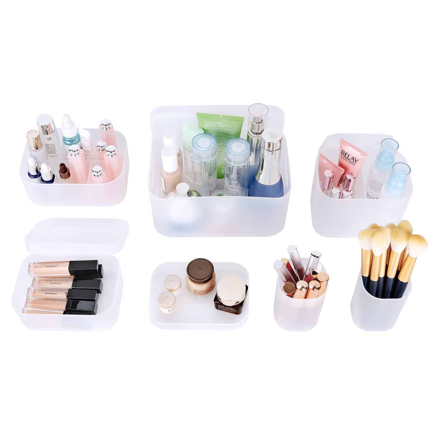 OCHEAL Makeup Organizer Case Set: Stackable Clear Vanity Storage - Multi-size Holder for Makeup, Jewelry, Toiletries