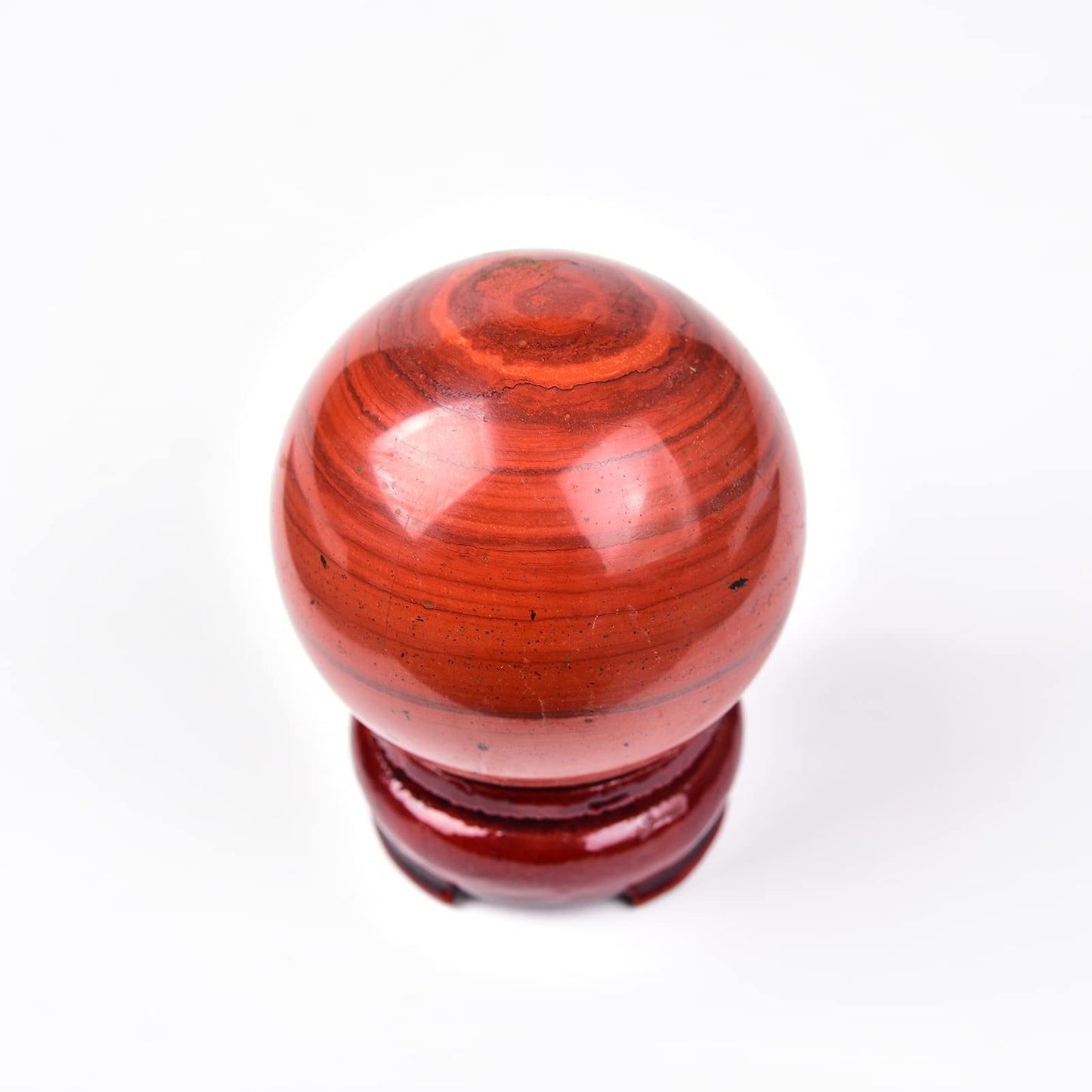 JIC Gem Red Jasper Crystal Sphere Ball Natural Quartz Crystal Sphere Ball with Wooden Stand (50-60mm)