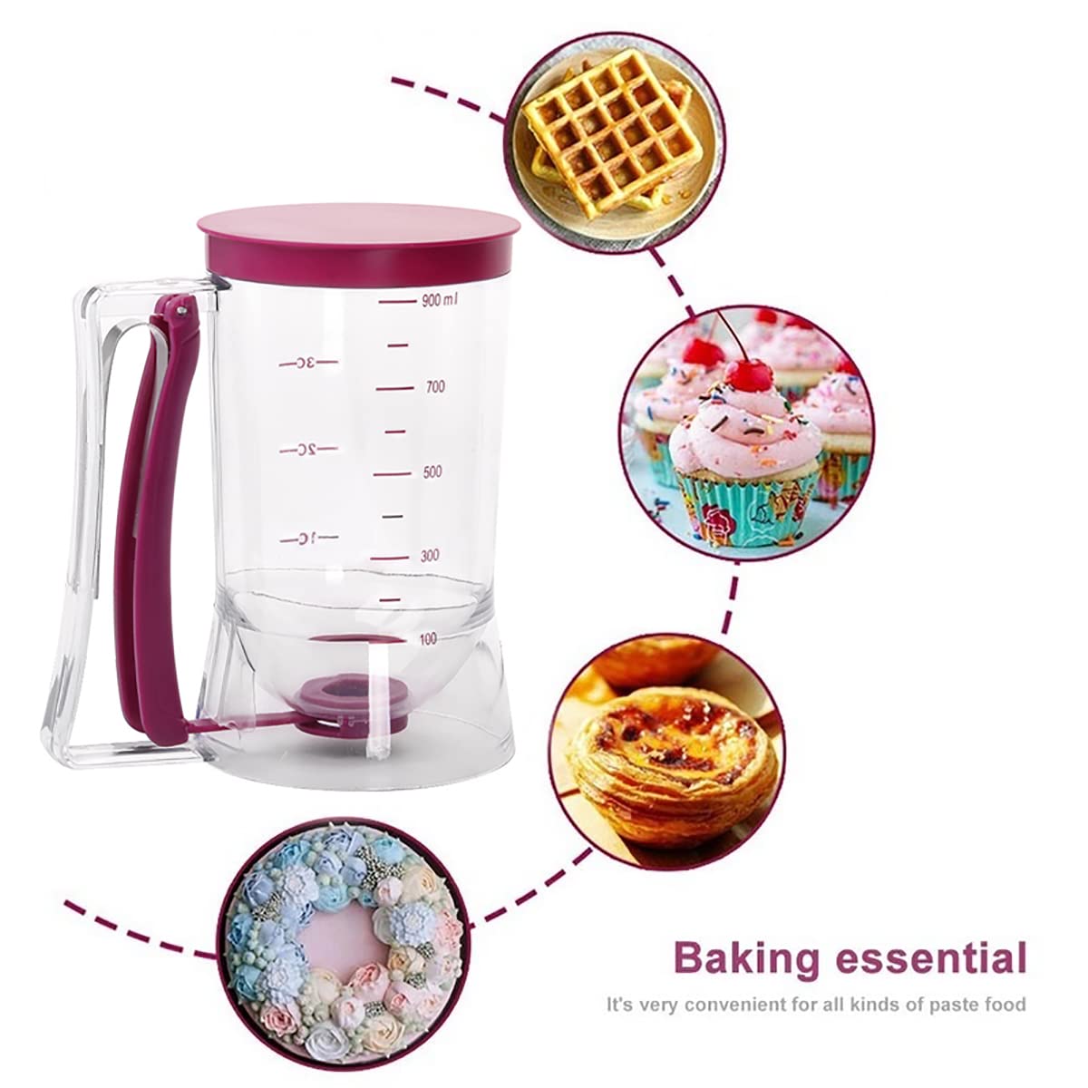Pancake Batter Dispenser, Pancake Dispenser with Measuring Label, Plastic Batter Dispenser with Cleaning Brush for Cupcakes, Waffles, Muffin Mix, or Any Baked Goods