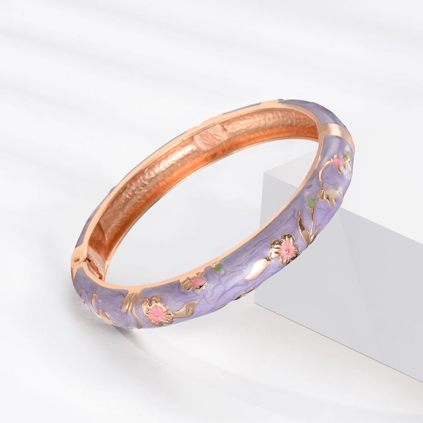 UJOY Colors Handcraft Jewelry Cloisonne Bracelet Enamel Bird Spring Hinged Womens Bangles Gifts Box 55C49-55A111 Purple