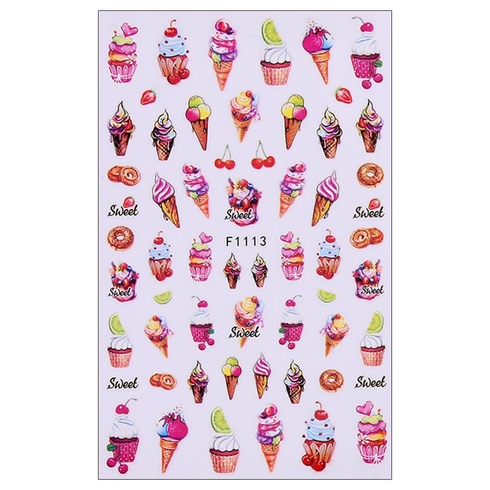 SIMAYKUWA Nail Stickers for Women with Cute Patterns (Colorful Cake and Fruits)