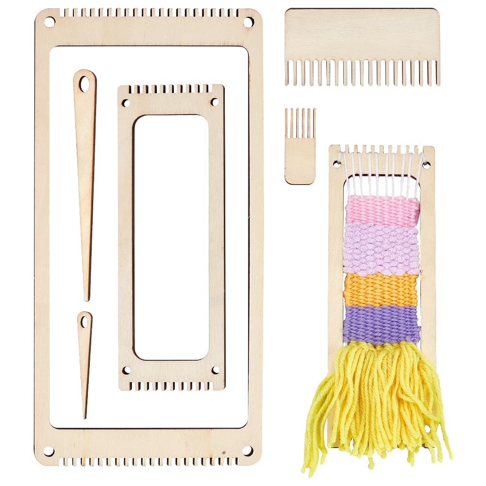 NBEADS 6Pcs Wood Weaving Loom Kit, Bookmark Loom with Weaving Comb and Crochet Needle, Perfect for Adult Beginners and Weaving Lovers