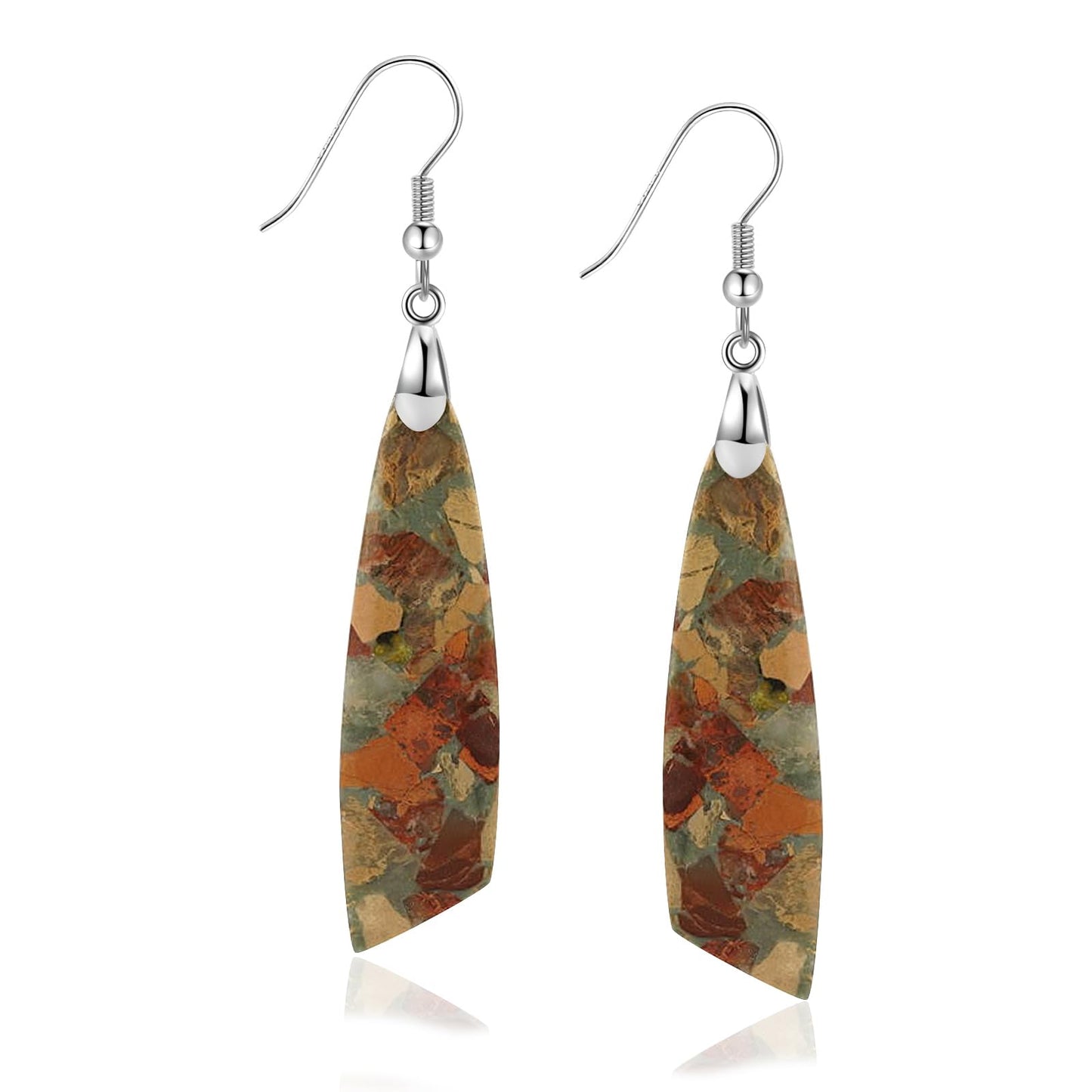 Jasper Stone Earrings for Women Trendy Dangle Earrings Fishhook Drop Earrings (Brown-Silver Hook)