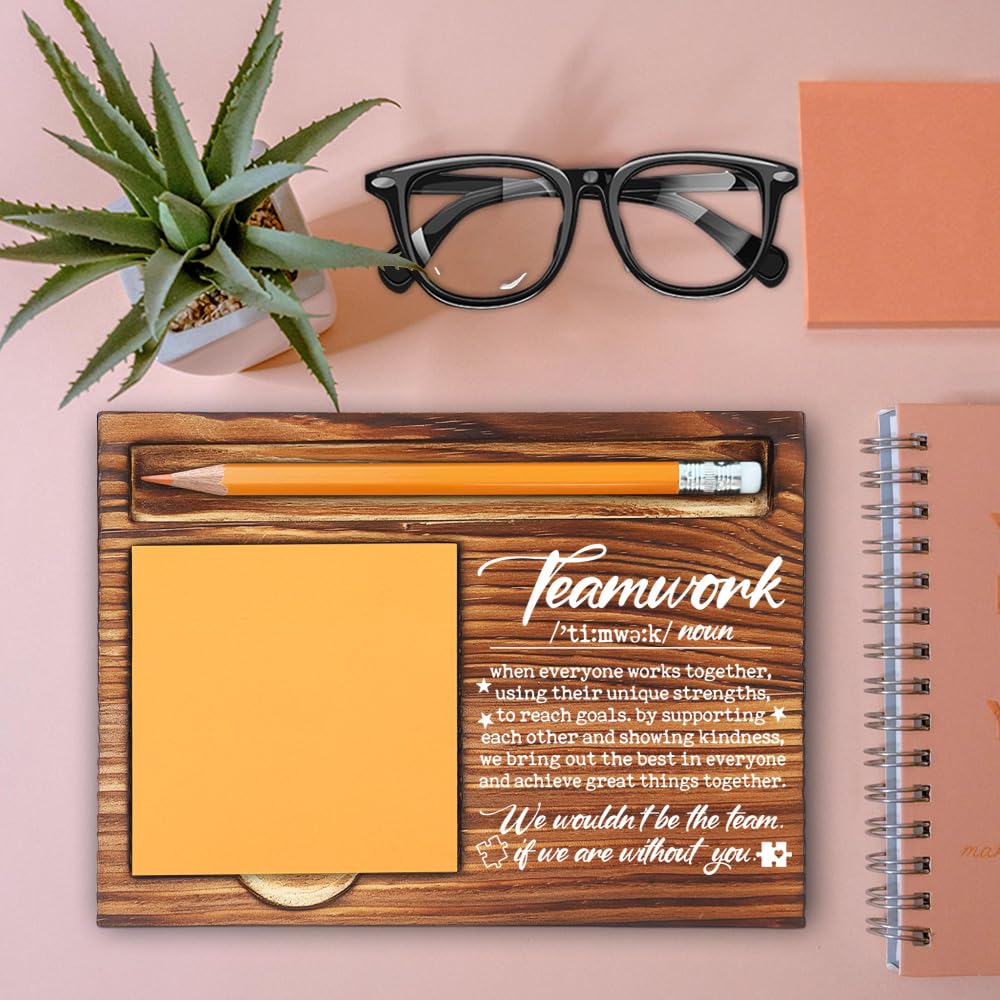 Teamwork Appreciation Gift for Coworkers Work Friends Project Manager, Office Recognition Gift for Employees Team Aides Members, Farmhouse Wood Motivational Self-Stick Note Pad Holders-LBB163