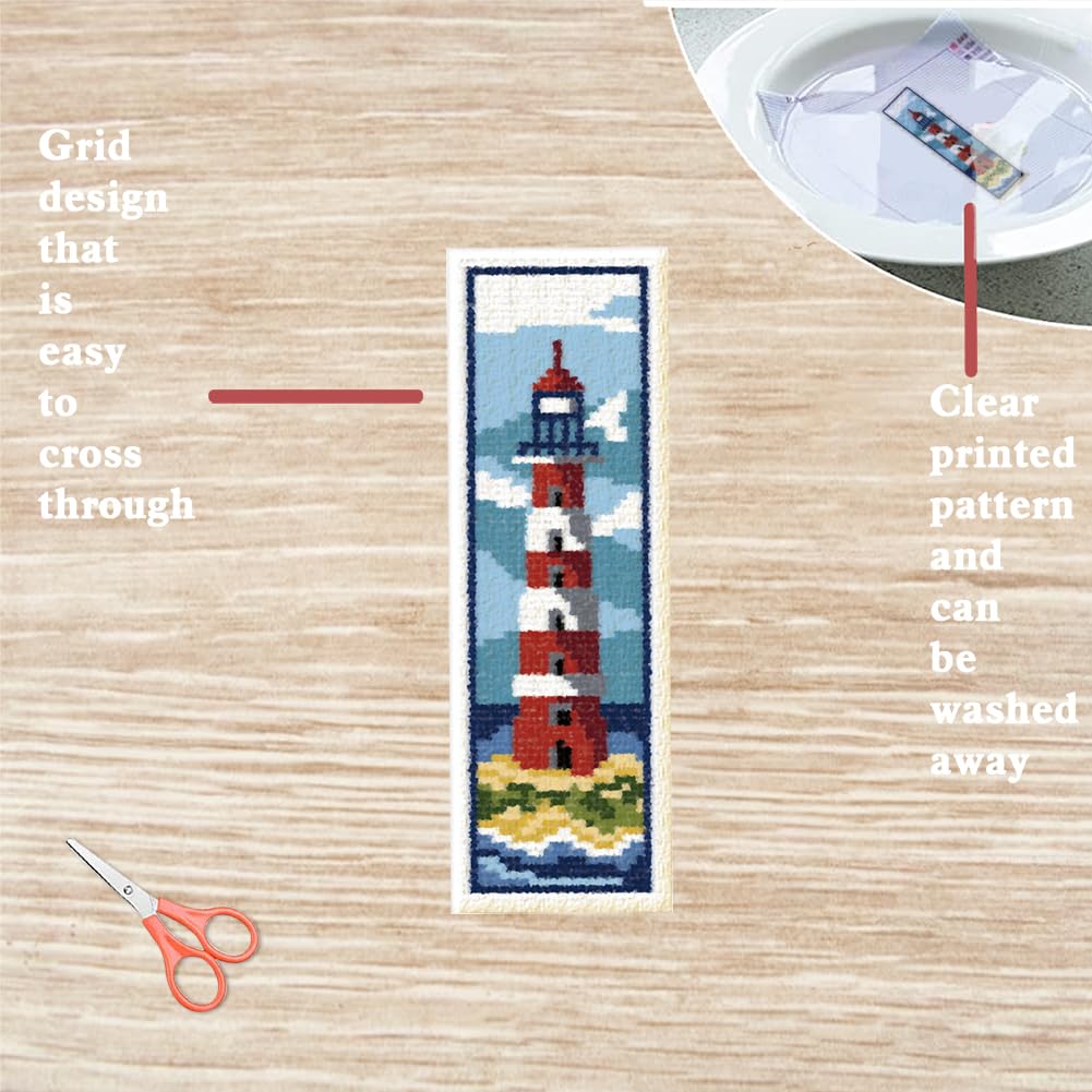 FREEBLOSS 6 Set Bookmark Cross Stitch Kits Cross Stitch Bookmark Kit with Instructions Lighthouse Scenery Pattern Embroidery Kit for Beginners Bookmarks Making Kit for Gift