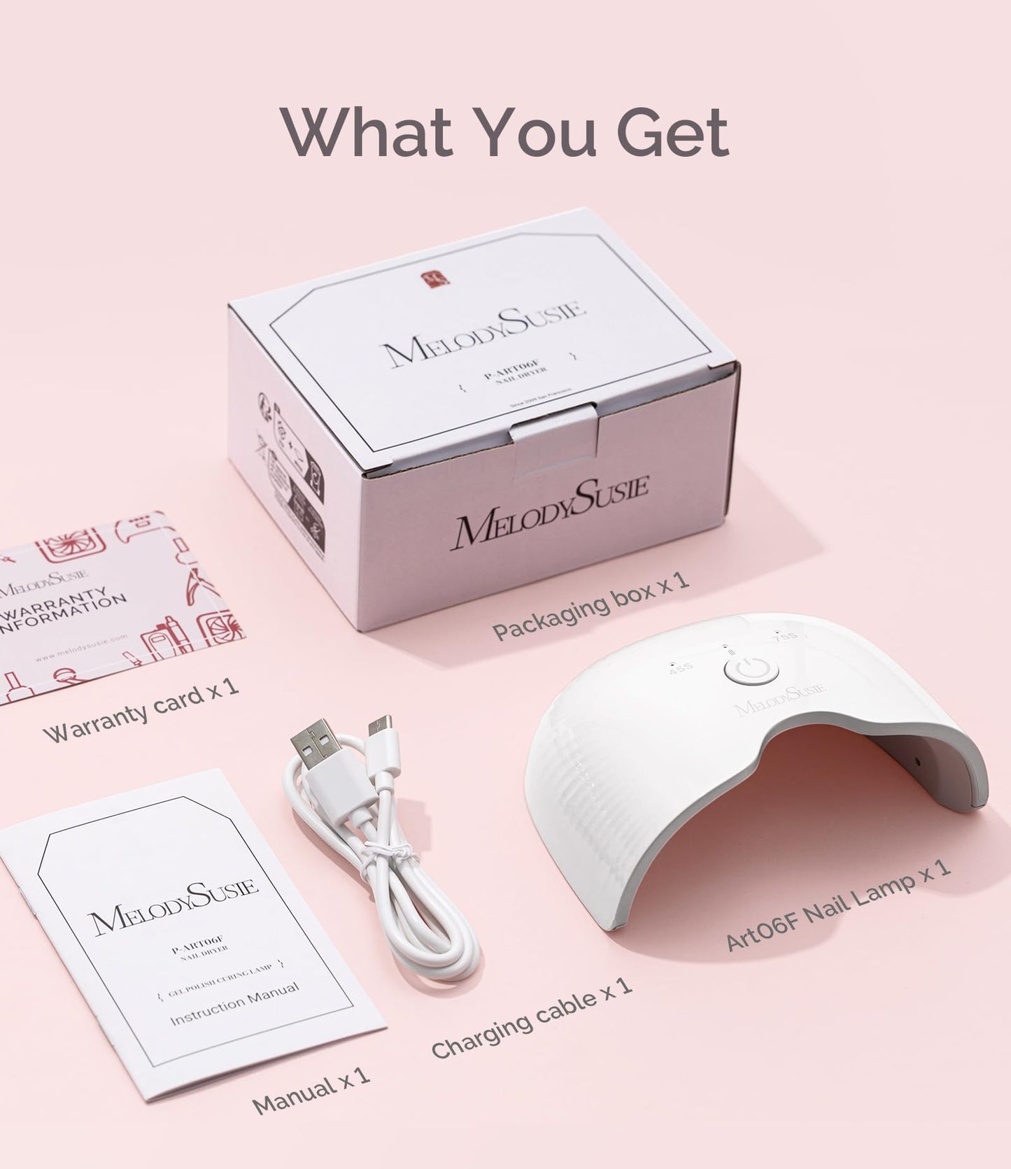 MelodySusie Mini Cordless UV Nail Lamp, P-ART06G Rechargeable Portable LED UV Light with Smart Sensor, 4-Finger Curing for All Soft Gels, Especially Half-Cured Gel, Base Coat & Top Coat, White