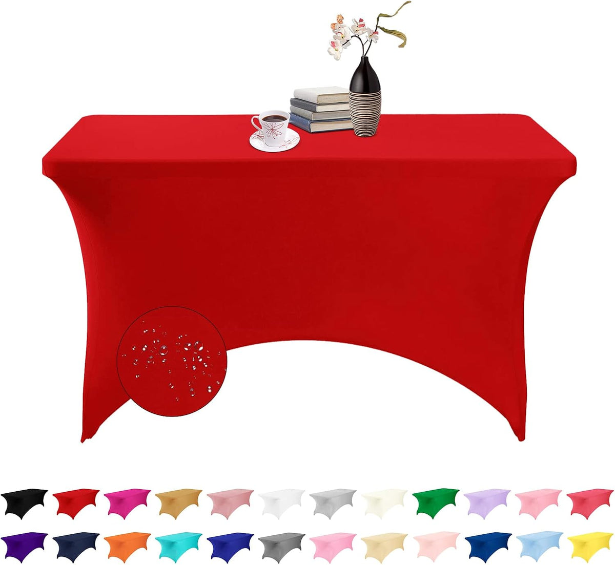 Spandex 4ft Waterproof Table Cover for Party,Wedding, Banquet, and Events(Red)