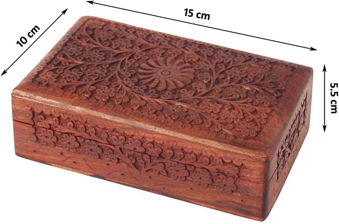 Serenz, Hand Carved Wooden Jewelry Box – Decorative Storage Box for Jewellery, Trinkets, Rings, Earrings, Keepsakes & Gift Items – Multipurpose Wooden Organizer
