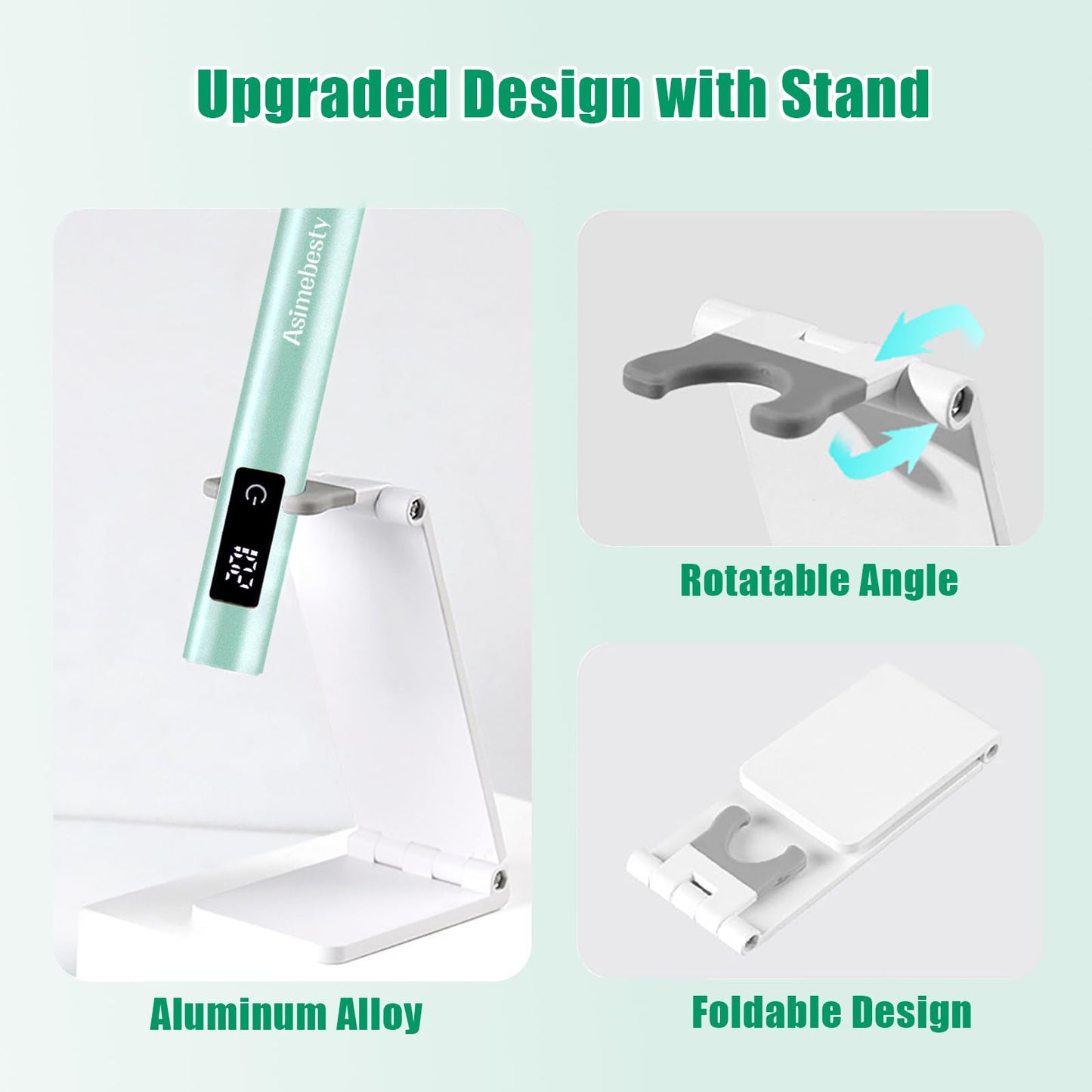 Asimebesty UV Light for Gel Nails, Mini UV Nail Lamp Hand held with Stand, Portable Small Nail Dryer Light for Gel Polish with 3 Timers, Rechargeable Cordless UV Light Nail for Fast Curing, Green
