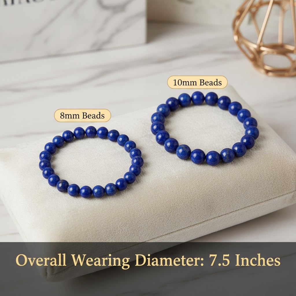 The Vida Handmade AAA+ Quality Crystal Stretch Elastic Bracelet - Nature Gemstone - Jewelry Gift - Holiday Gift - For Women & Men (Lapis Lazuli)