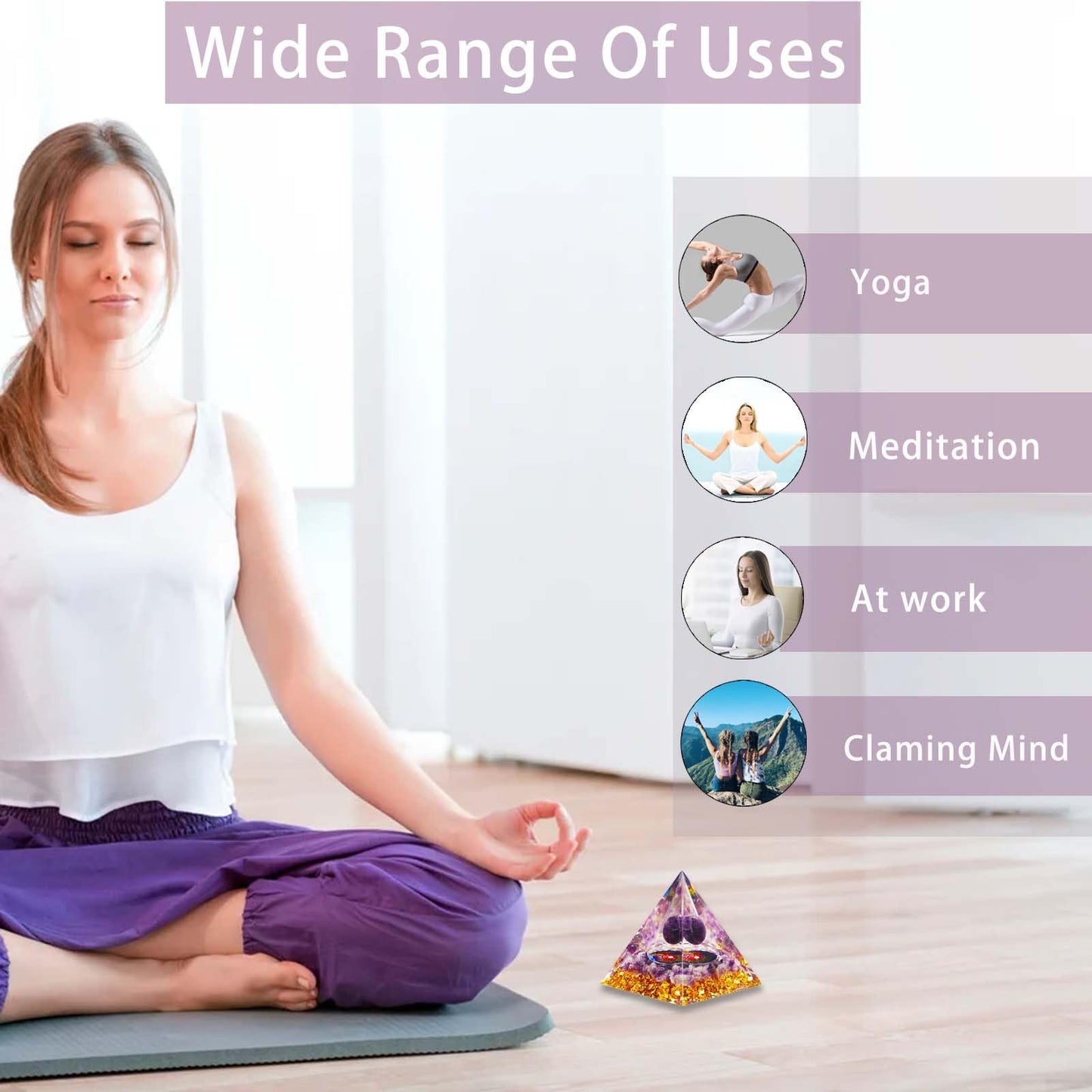 Crystal Pyramid, Amethyst Healing Crystal Pyramid Porstive Energy Generator, Natural Crystals Energy Pyramid for Attract Wealth Success and Lucky