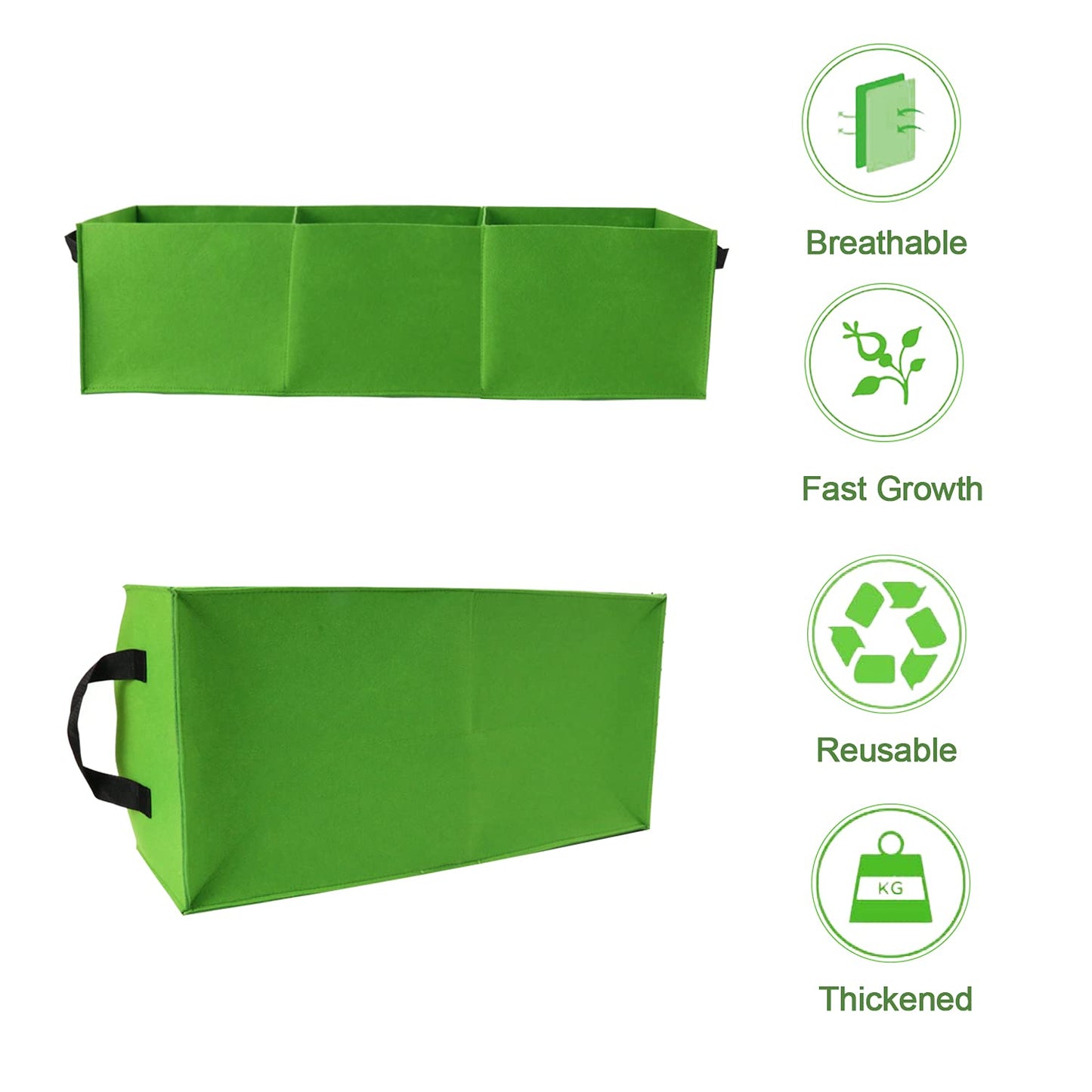 Namzi Plant Grow Bags, 10 Pack Fabric Raised Planting Bads, 3 Holes Rectangle Grow Bag, 15 Gallon Breathable Potato Tomato Planter Pots for Outdoor Vegetables Plant Flowers (Green)