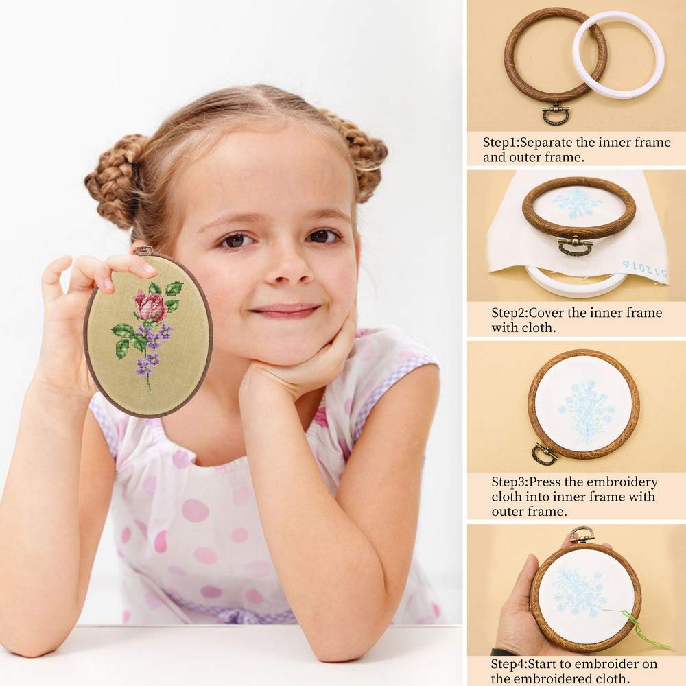 guofa 8'' Round Embroidery Hoops – 5PCS 20CM Imitated Wood Cross Stitch Hoop Frames for Needlepoint, Decorative Embroidery Hoop Display for Crafts