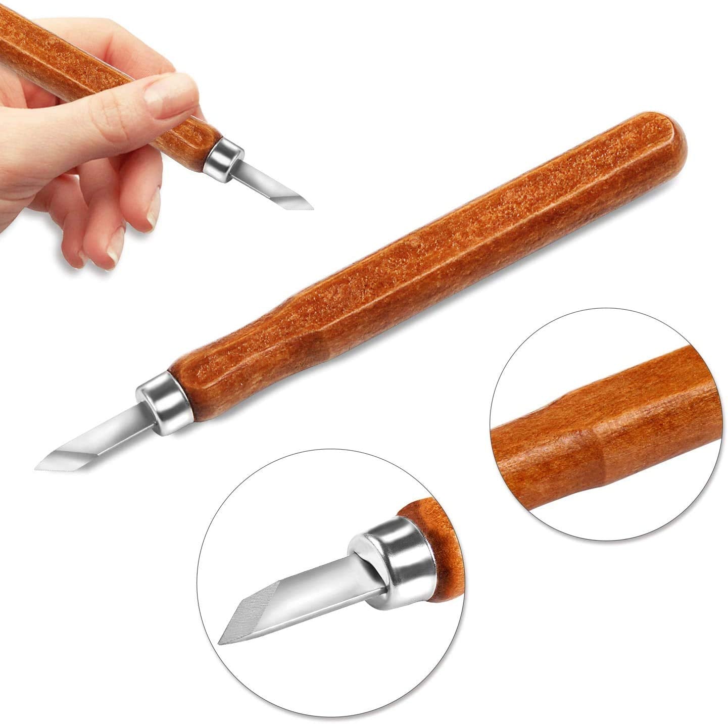 AUGSUN Wood Carving Knife Set, 20 PCS Wood Carving Kit Carbon Steel Wood Hand Carving Tool for DIY Sculpture Carpenter Experts Beginners