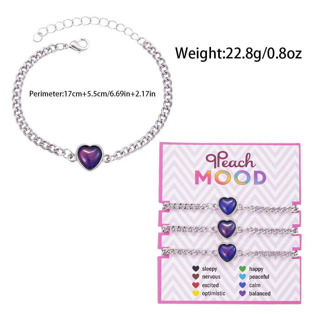 Dinosaur Frog Turtle Dragon Color Changing Mood Bracelet Set for Women Emotion Feeling Temperature Sensing Wrap Bracelet with Card Friendship Jewelry-3 Heart