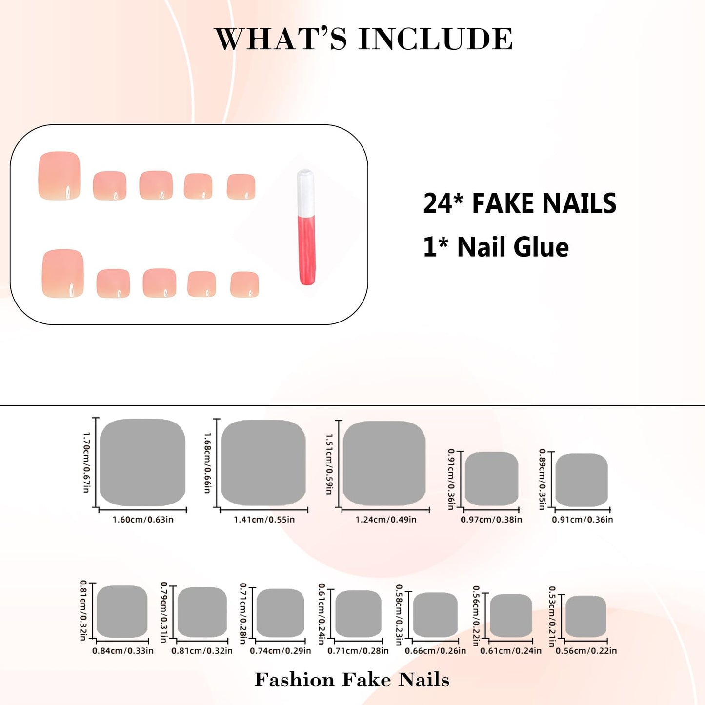 IMRAIN Summer Press on Toenails Short Square Fake Toe Nails Pink Nude Gradient Glue on Toe Nails Full Cover Glossy Acrylic False Toenails Decorations for Women Girls 24Pcs