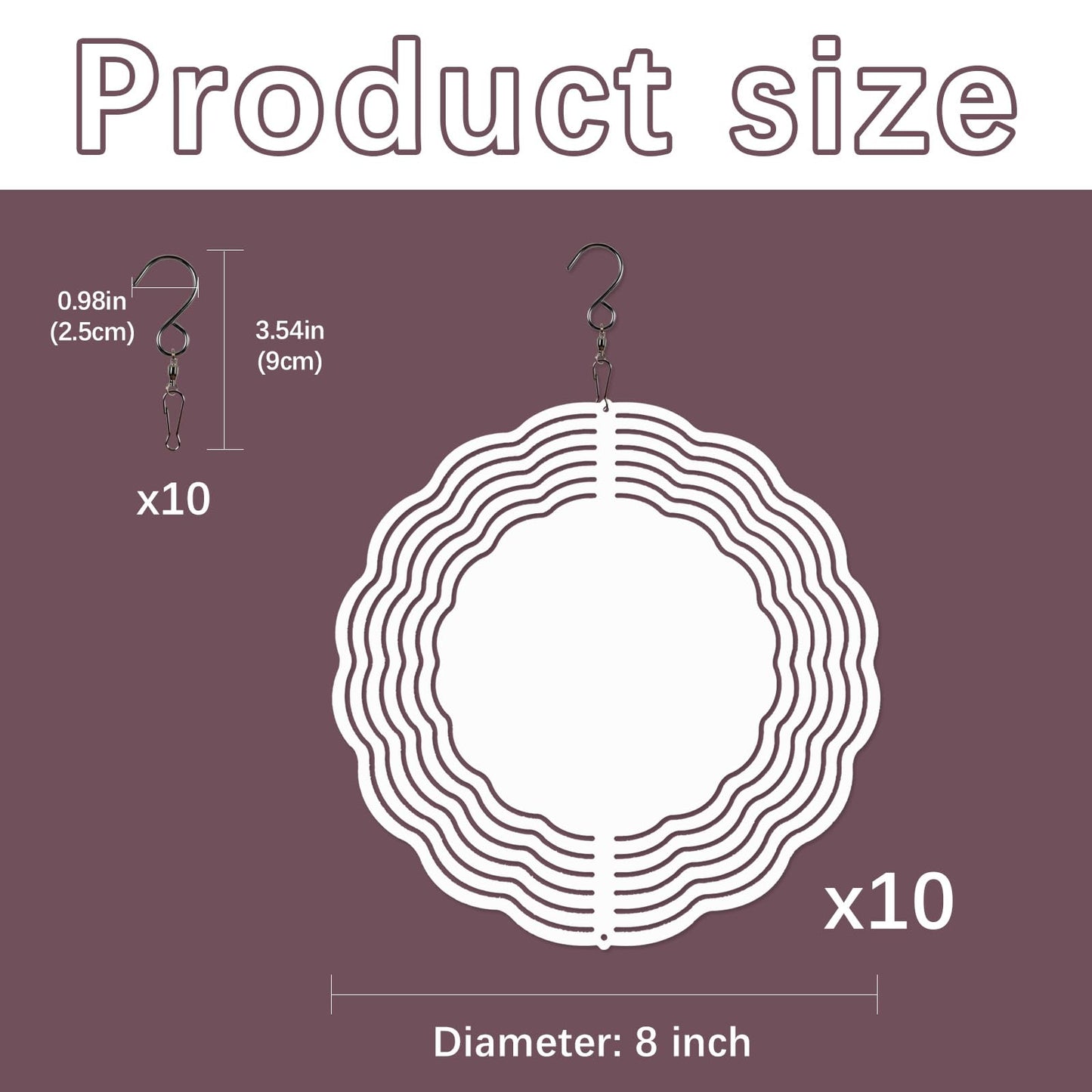 10 PCS Sublimation Wind Spinner Blanks 8 Inch Sublimation Blanks Products Stainless Steel Metal Indoor Outdoor Garden Decoration for Heat Press Transfer Sublimation Blank Wind Spinners