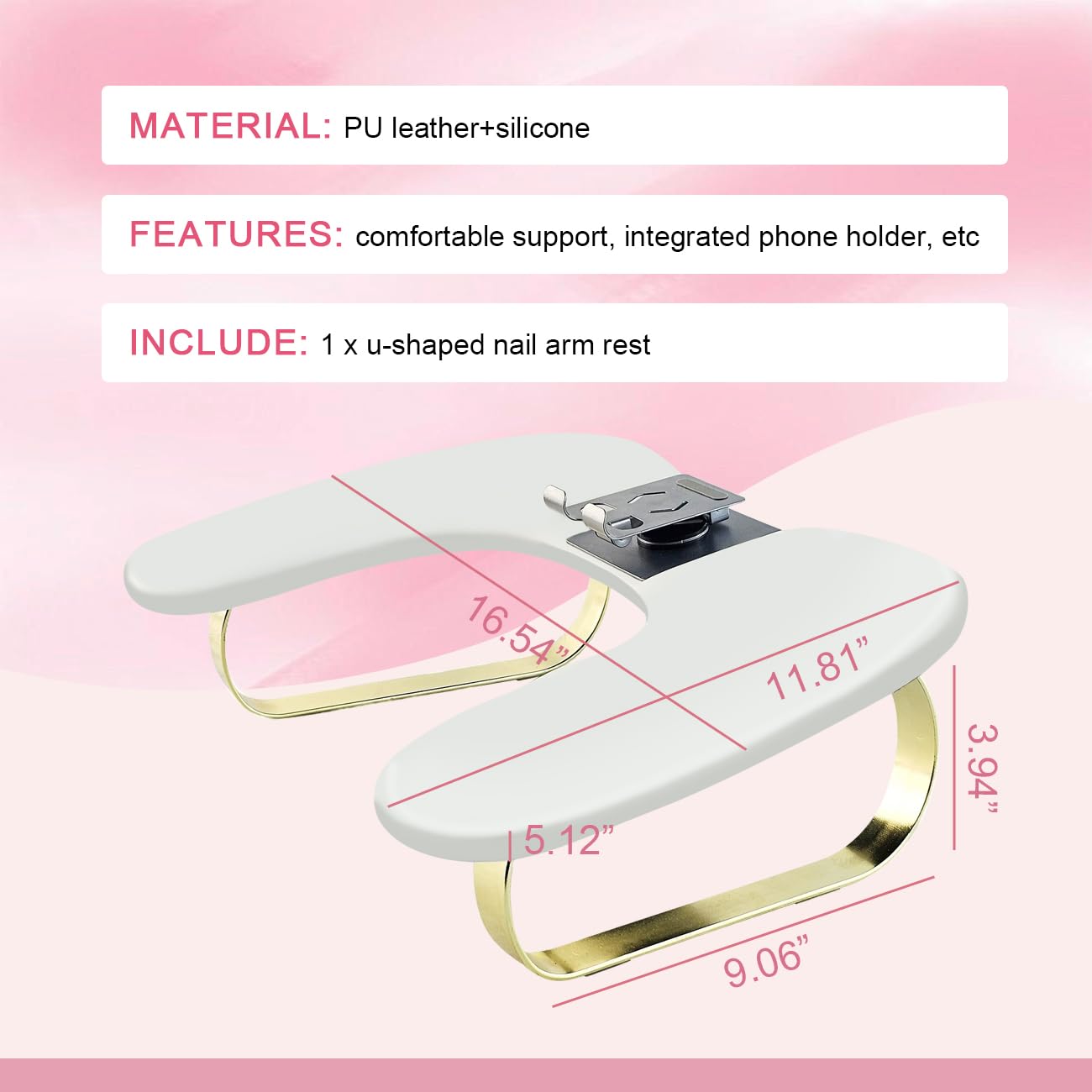 EHERDM Arm Rest for Nails Tech U-Shaped Hand Pillow with Rotating Adjustable Phone Holder Soft Comfortable Hands Cushion Manicure Tool for Home and Art Nail Salon