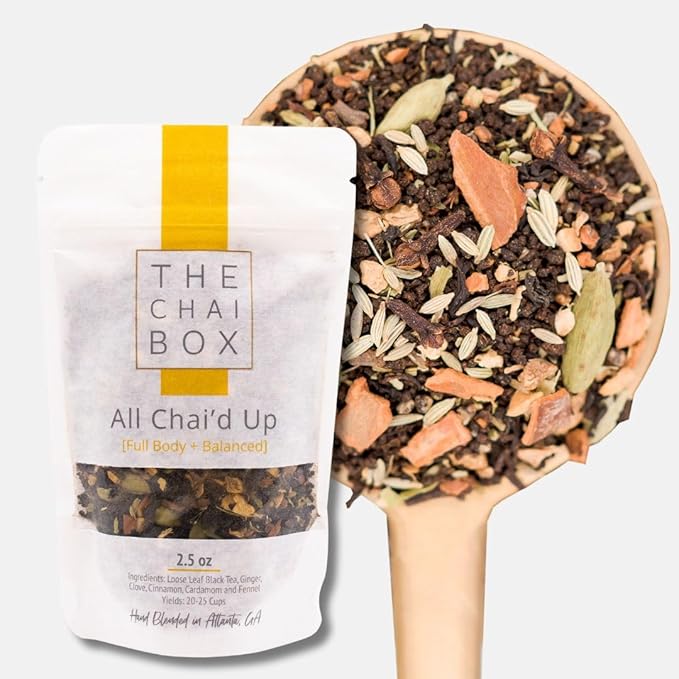 The Chai Box - Chai - Makes 25 Servings - Featured in Oprah's Favorite Things - Premium Traditional Loose Leaf Masala Chai - Black Tea w/Ginger, Clove, Cinnamon, Cardamom, & Fennel - Single-Origin - 2.5oz