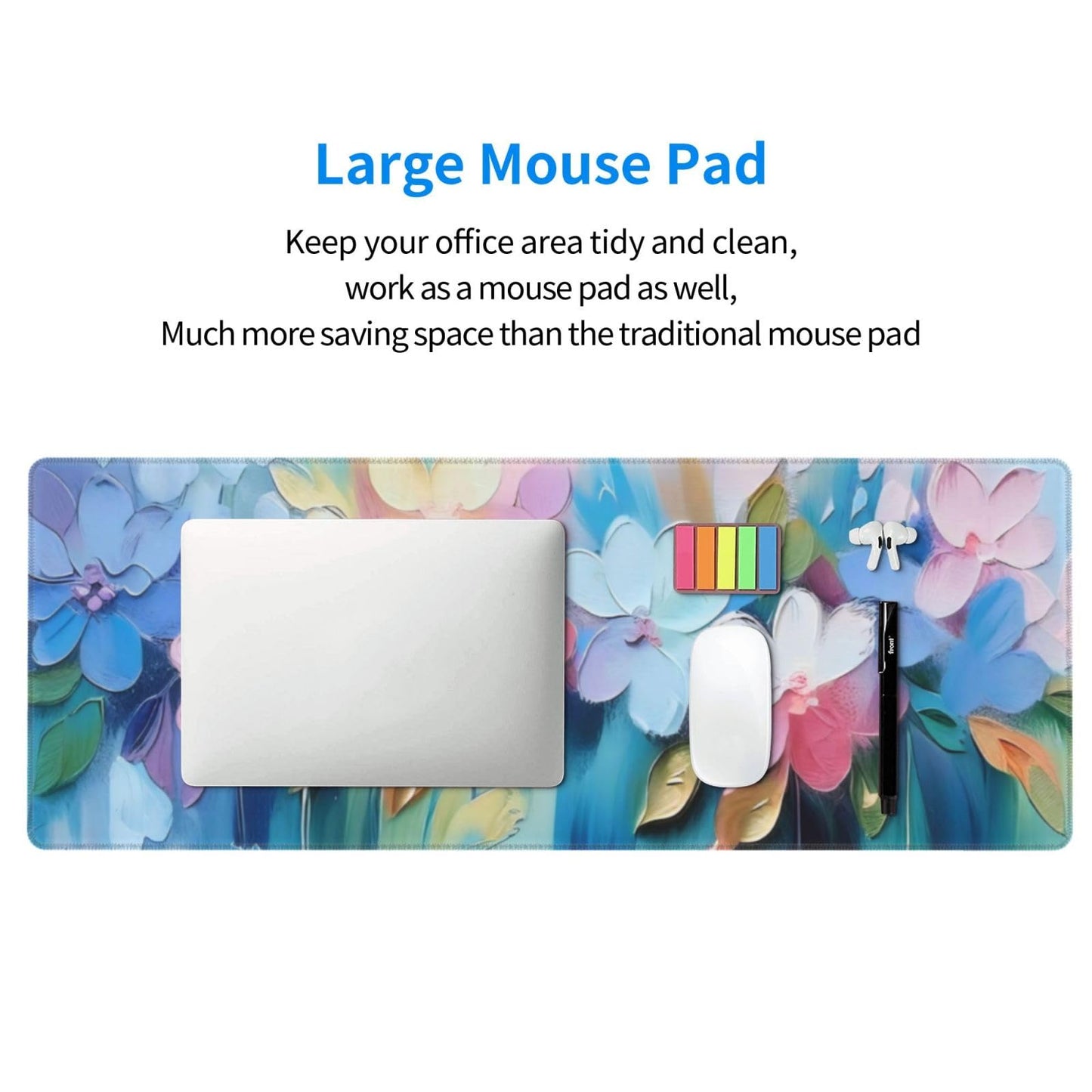 Gaming Mouse Pad, Large Non-Slip Rubber Base Mousepad, Keyboard Mouse Mat, Desk Pad with Stitched Edges, 31.5x11.8inch, Oil Flower