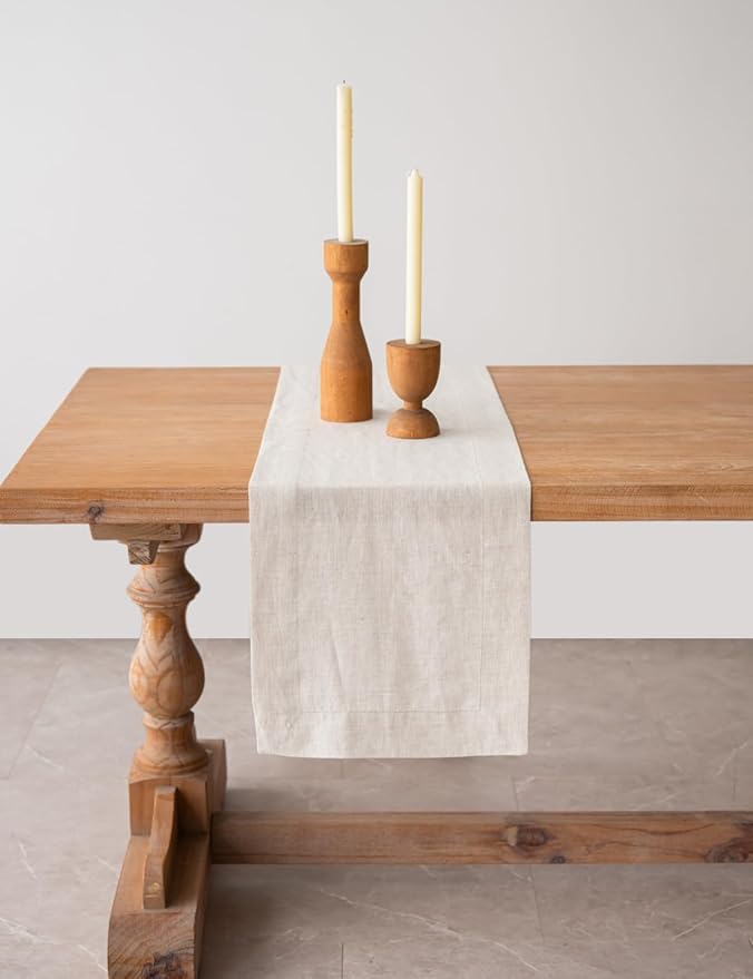 100% Hemp Table Runner, Organic Linen Table Runner, Farmhouse Table Decor, Boho Home Decor (Natural, 14 x 91 Inch)