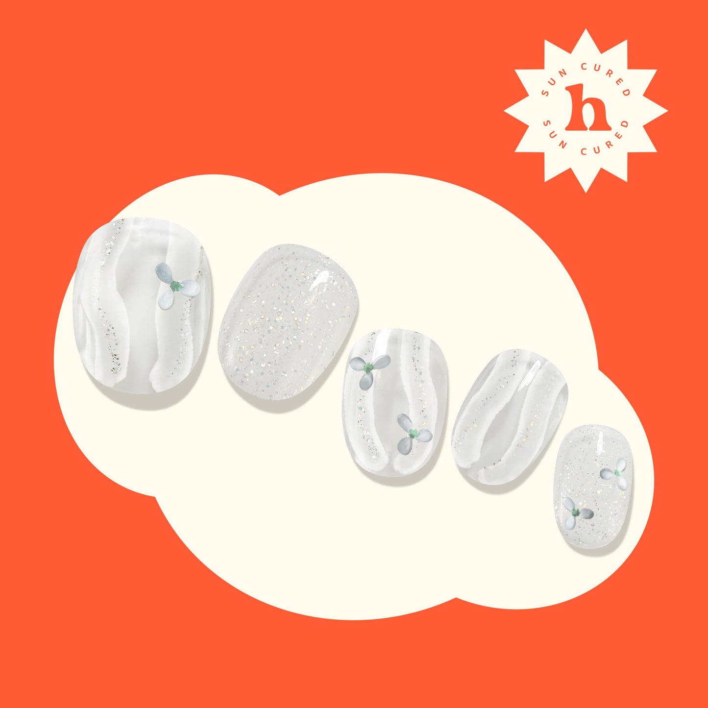 Heyhae Semi Cured Gel Nail Strips | No LED Lamp Needed | Glitter, White | Easy Apply & Remove, Salon Quality Includes 28 Strips, 1 Prep Pads, Nail File & Wooden Stick - Hey, It's Enchanted Glow
