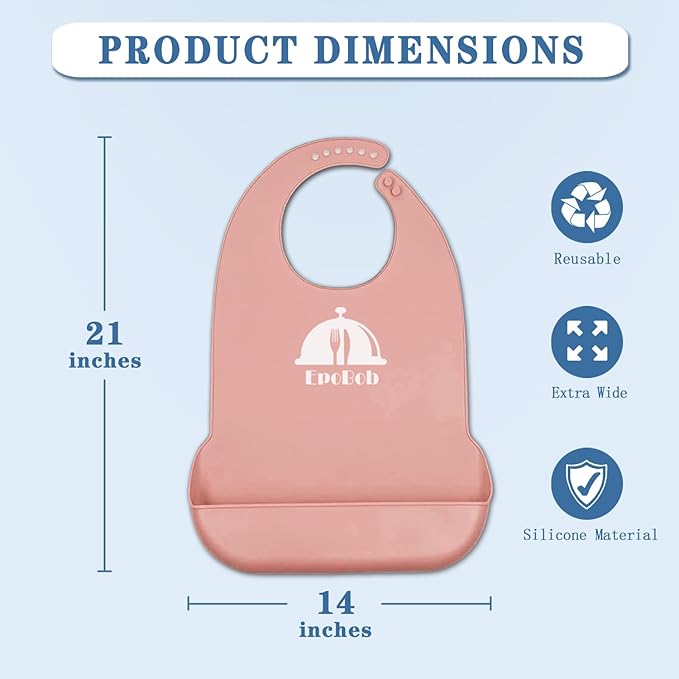 Silicone Adult Bibs with Crumb Catcher, Washable and Adjustable Adult Bibs for Elderly Men Women Seniors