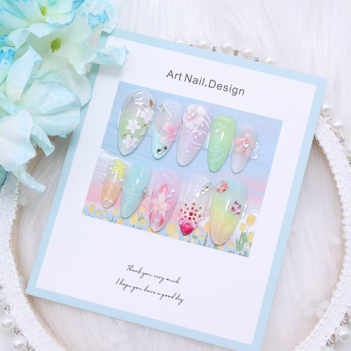 24Pcs 3D Flower Press on Nails Medium Almond Fake Nails with Silver Glitter Bow Rhinestones Design Cute Butterfly False Nails Full Cover Artificial Glue on Nails Stick on Nails for Women Acrylic DIY