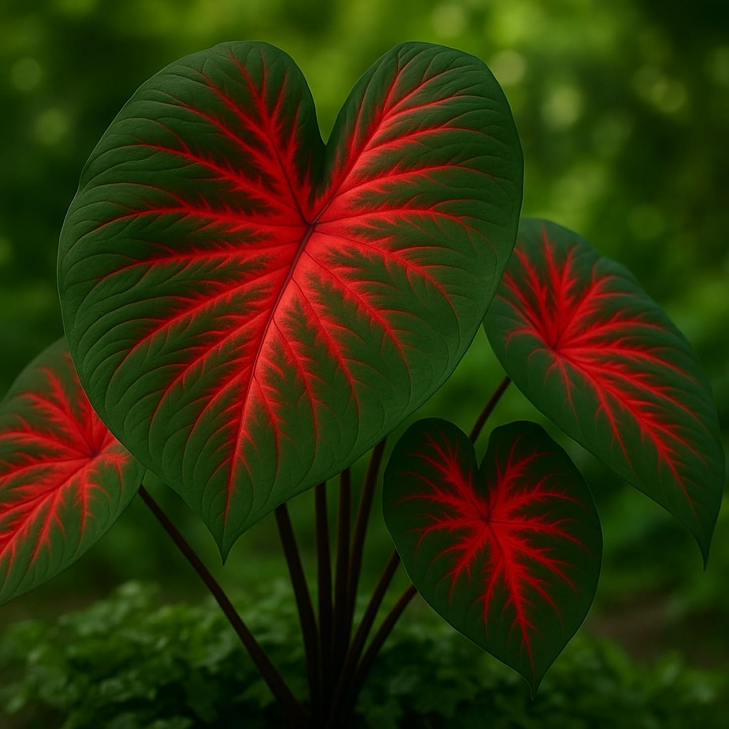 2 Heart's A'Fire Caladium Bulbs for Planting - Beautiful Spotted Leafs Stand Out - Perennial Hosta, Elephant Ears, Fancy