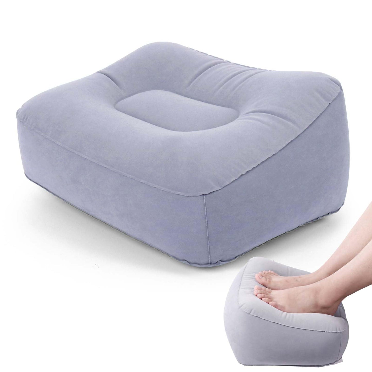 Inflatable Foot Rest for Airplane Travel & Office, Portable Leg Rest Pillow, Elevating Feet for Economy Flight, Home Desk, Car Use - Grey