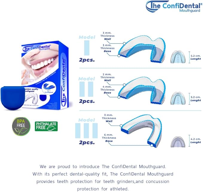 The ConfiDental Mouth Guard for Grinding Teeth at Night - 3 Models Pack of 6 Moldable Dental Night Guards for Teeth Grinding and Clenching Teeth Grinding Mouth Guard for Sleep