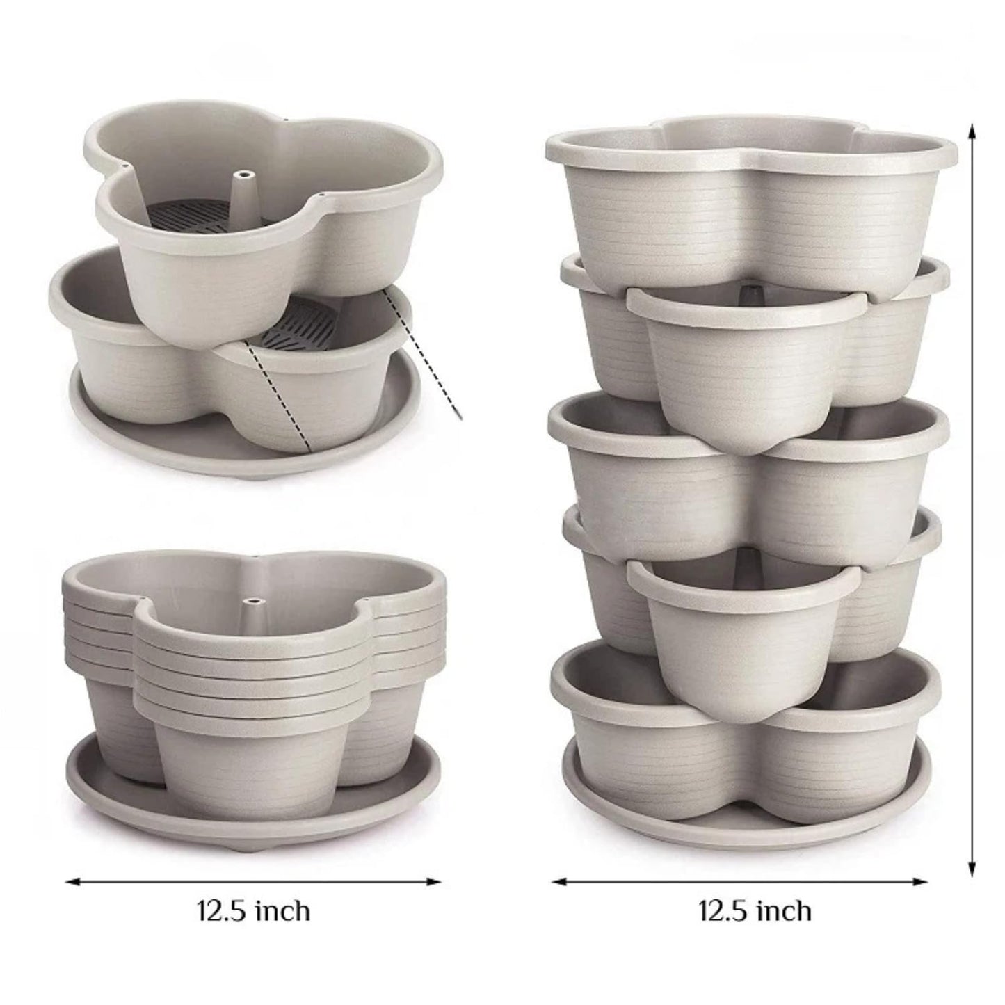 BRENCHAOY 5 Tier Strawberry Planter Vertical Garden Tower - Stackable Gardening Pots for Herbs, Flowers, Vegetables - Indoor/Outdoor Patio Decor (Terracotta)