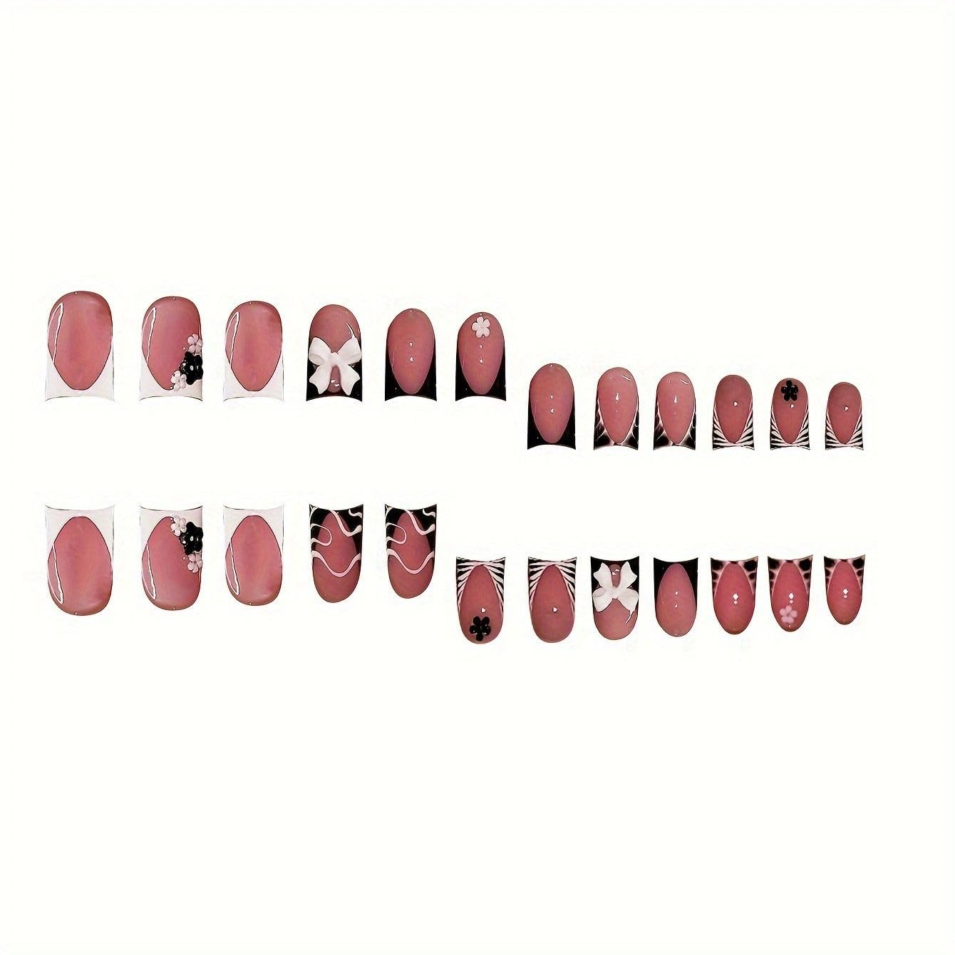 QQPPOLIU French Tip Press on Nails Short Length with Design Fake Nails Nude Glue on Nails for Women 24pcs