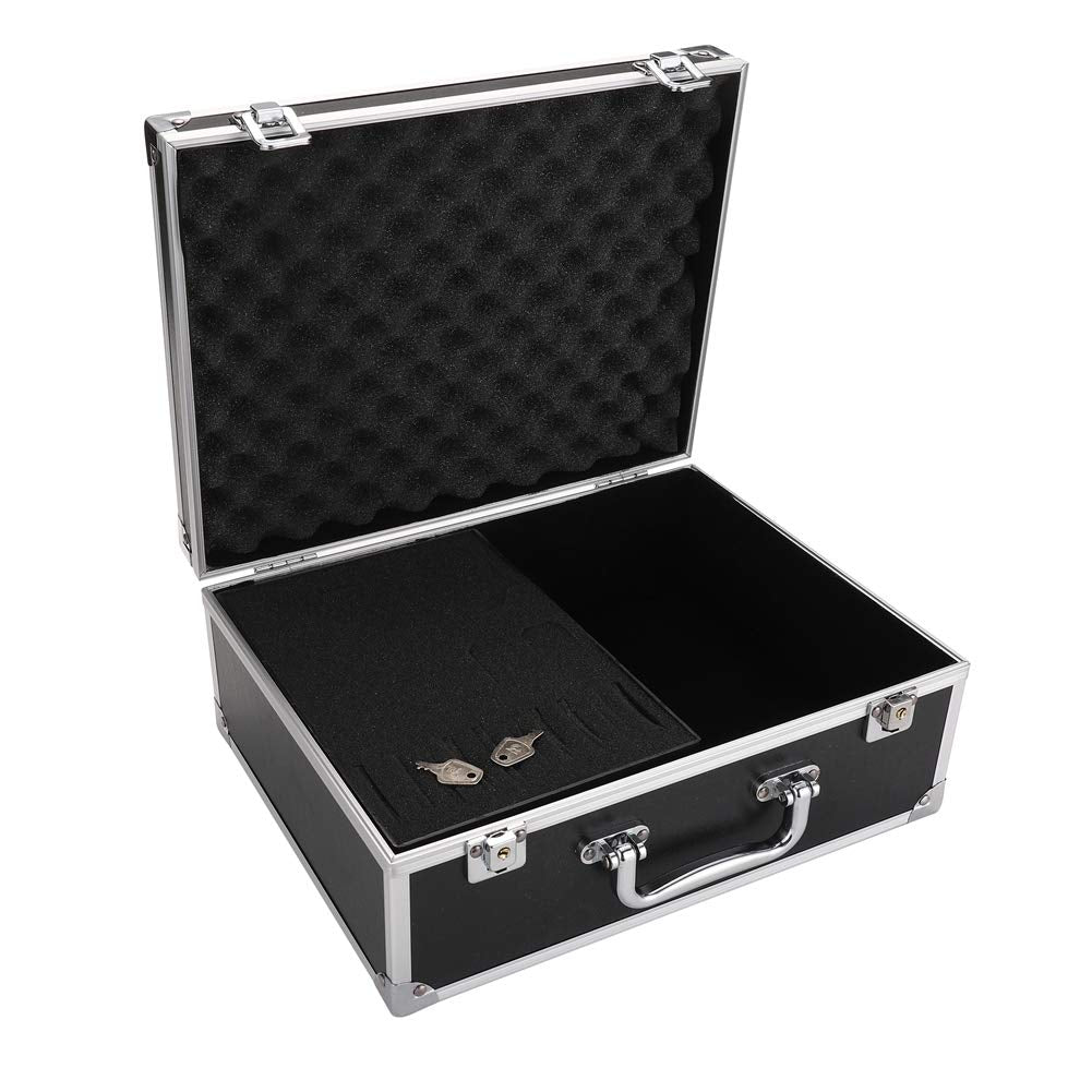 Kit Box Case,Machine Case 12.6" x 9.5" x 5.1" W/Lock Makeup Carrying Bag Storage Case Organize with Clasp,Aluminum Alloy with Sponge for Equipment Cosmetic Makeup Tools (black)