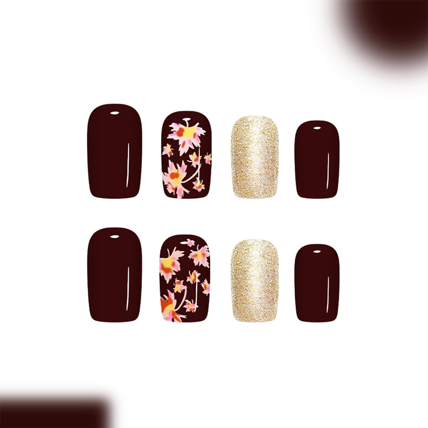24pcs Fall Press on Nails Short Square Thanksgiving Day Fake Nails with Glitter Design Maple Leaf False Nails Kit Wine Red Glue on Nails Autumn Maple Leaves Acrylic Full Cover Stick on Nails for Women