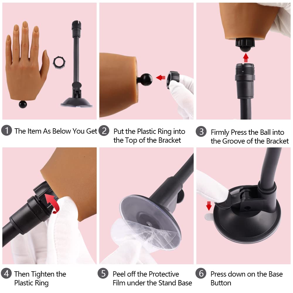 Practice Hand for Acrylic Nails with Stand Bracket, Silicone Fake Hands to Practice Fake Nails Mannequin Hand for Nails Practice and Nail Art Single Left Hand Color 4#