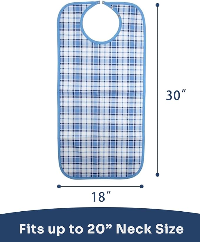 Adult Bibs, 3-Pack Washable Waterproof Clothing Protector for Men, Women, Elderly Seniors - Reusable Large Feeding Bibs