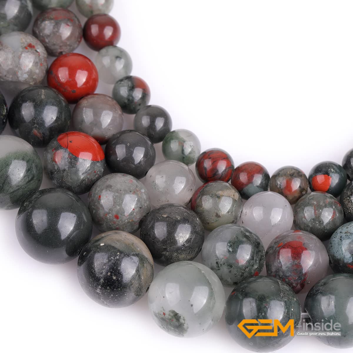 GEM-Inside Natural 8mm Africa Bloodstone Gemstone Loose Beads Round Crystal Energy Stone Power Beads for Jewelry Making 15"