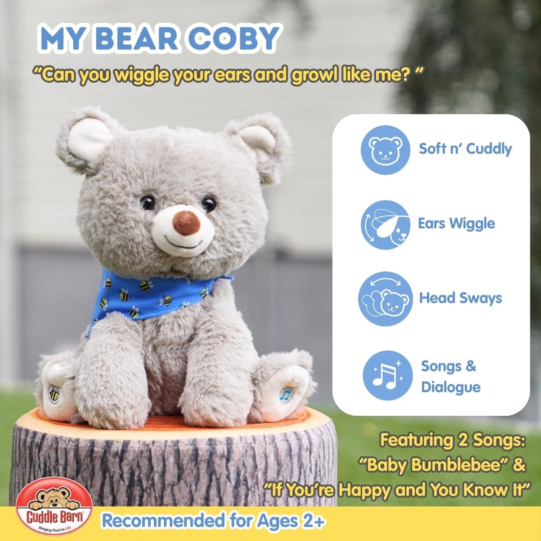 Cuddle Barn My Bear Coby - Animated Bear Cub Stuffed Animal, 11" Gray Singing Plush Toy