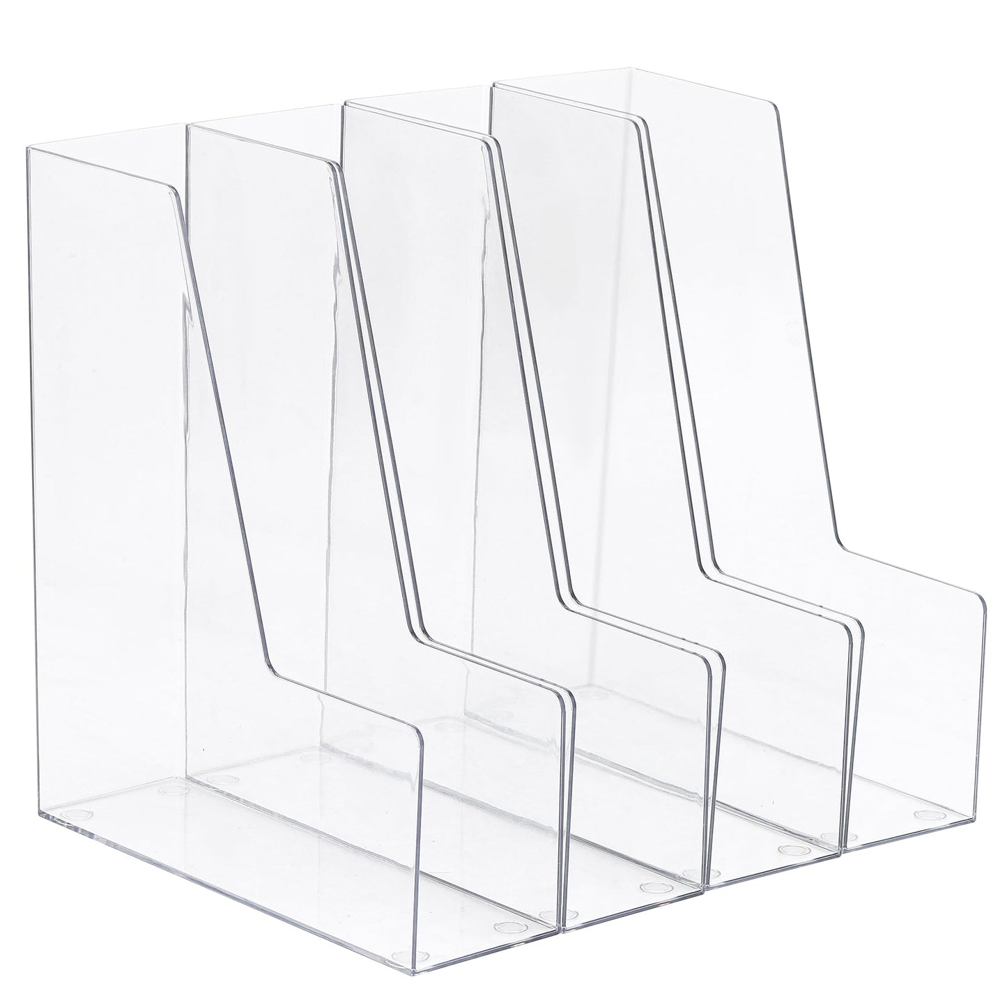 Vertical Magazine File Holder, Clear File Organizer Desk Organizer and Storage Bins Holding for Magazines, Binders, Notebooks, Envelopes, Plastic Office Organization and Storage for Desk, 4 pack