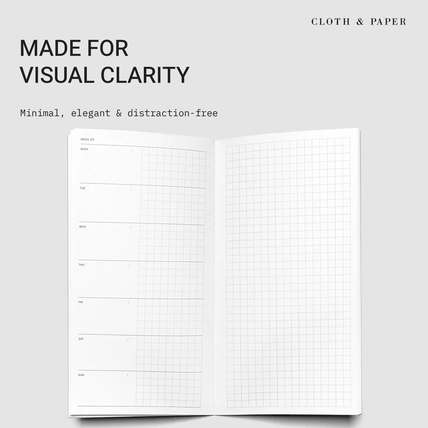 Cloth & Paper Travel Notebook | Weekly Planner Graph – Matcha | A5 Slim Weekly Planner Notebook 4.3" x 8.3" | Weekly Schedule Planner with Graph Layout for Planning, Tasks & Notes – Soft Touch Cover