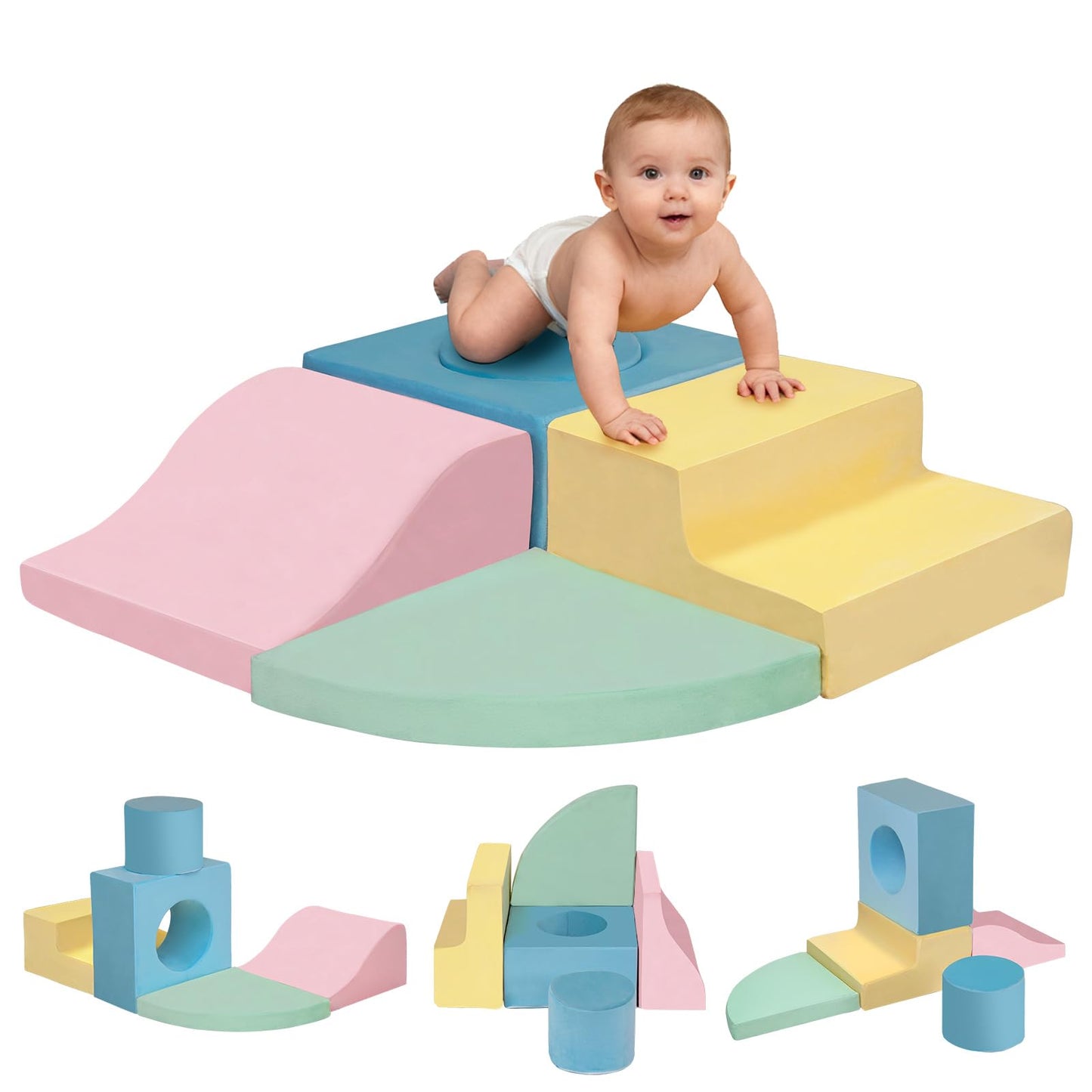 MIND&ACTION 5-Piece Climbing Toys for 1 Year Old, Toddler Climbing Toys Indoor, Soft Play Set Baby Foam Climbing Blocks