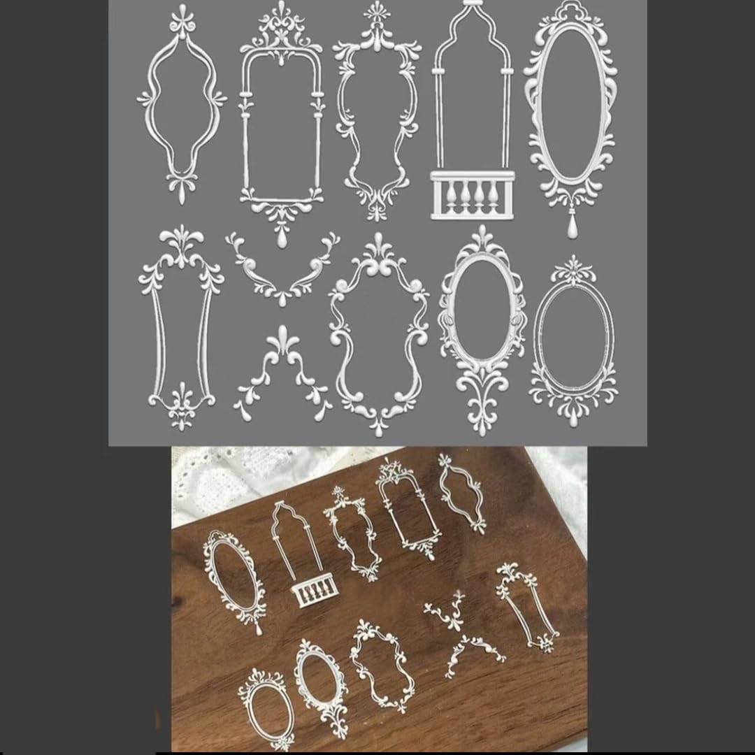 4Pcs 3D Frame Nail Mold Picture Frames Rose Window Designs Resin Molds with Carving Pen Clear Modeling Templates Silicone Tools for DIY Salon Nail Design