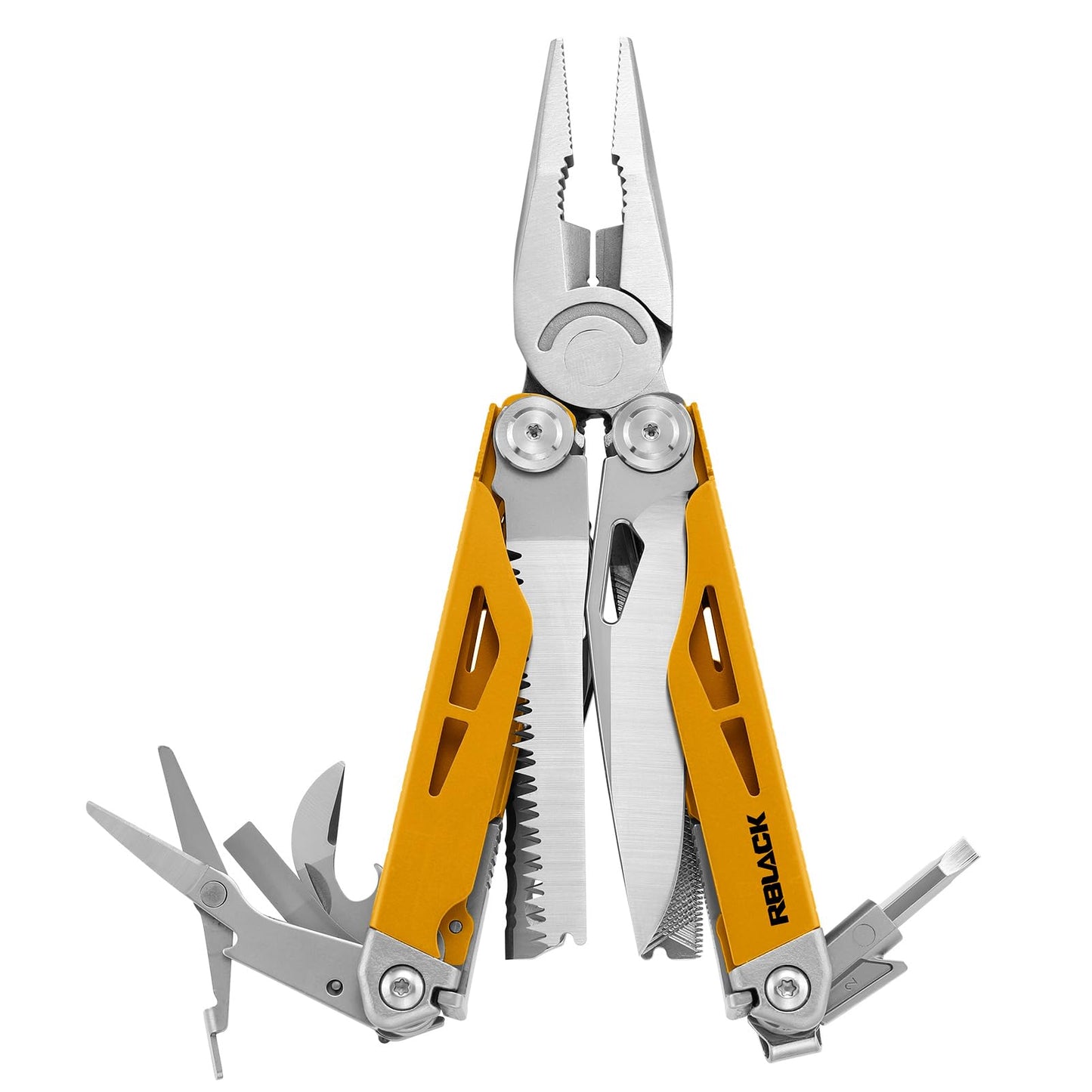 Multitool, 21-in-1 Multi Tool Pliers with Safety Locking and Spring-Action Scissors, Heavy-duty Stainless Steel Multi-tool Set with Nylon Sheath for Work, Home, Garden, DIY & Auto, Maple Yellow